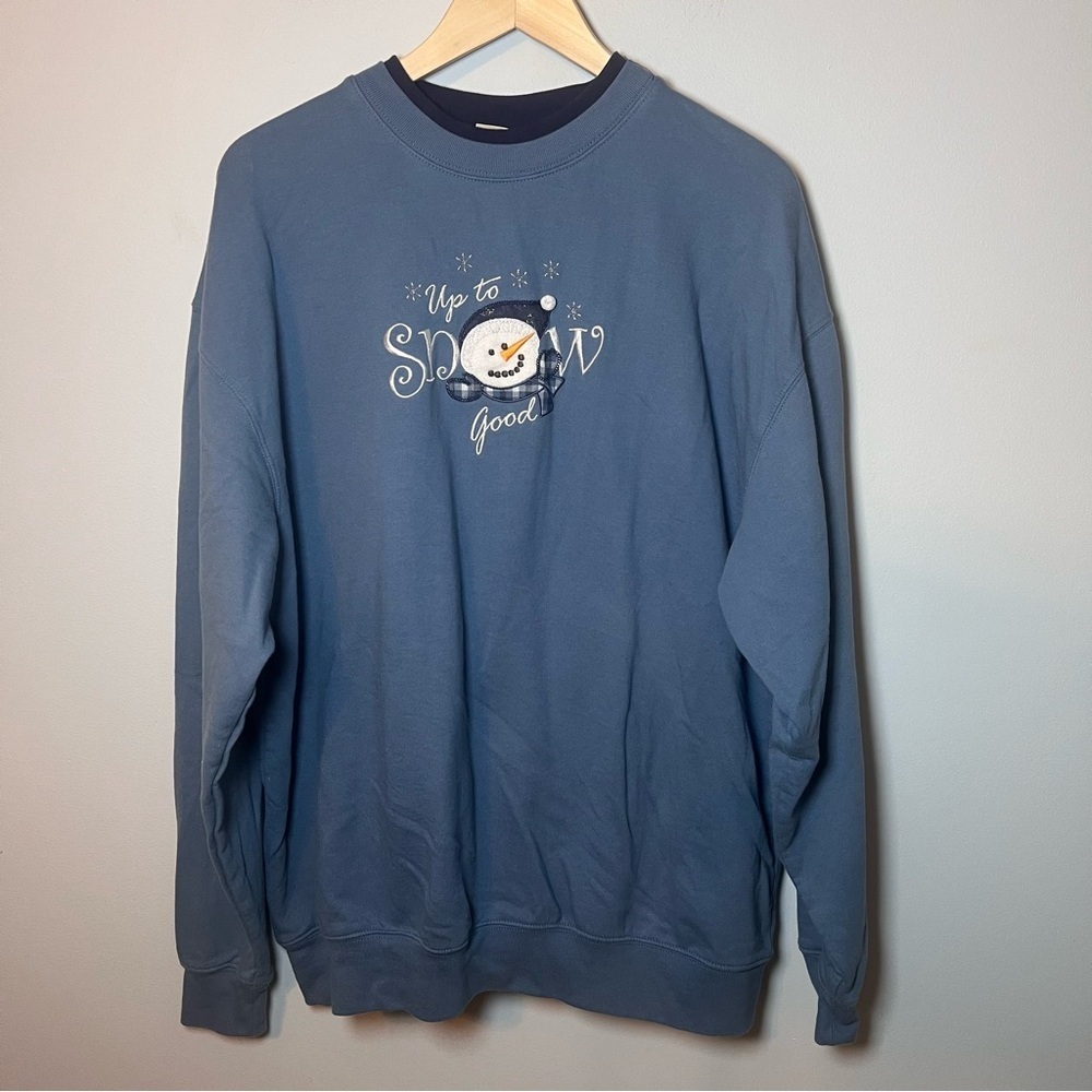 Vintage Christmas appliqué Snowman Sweatshirt 2X Embroidered ‘UP TO SNOW GOOD’